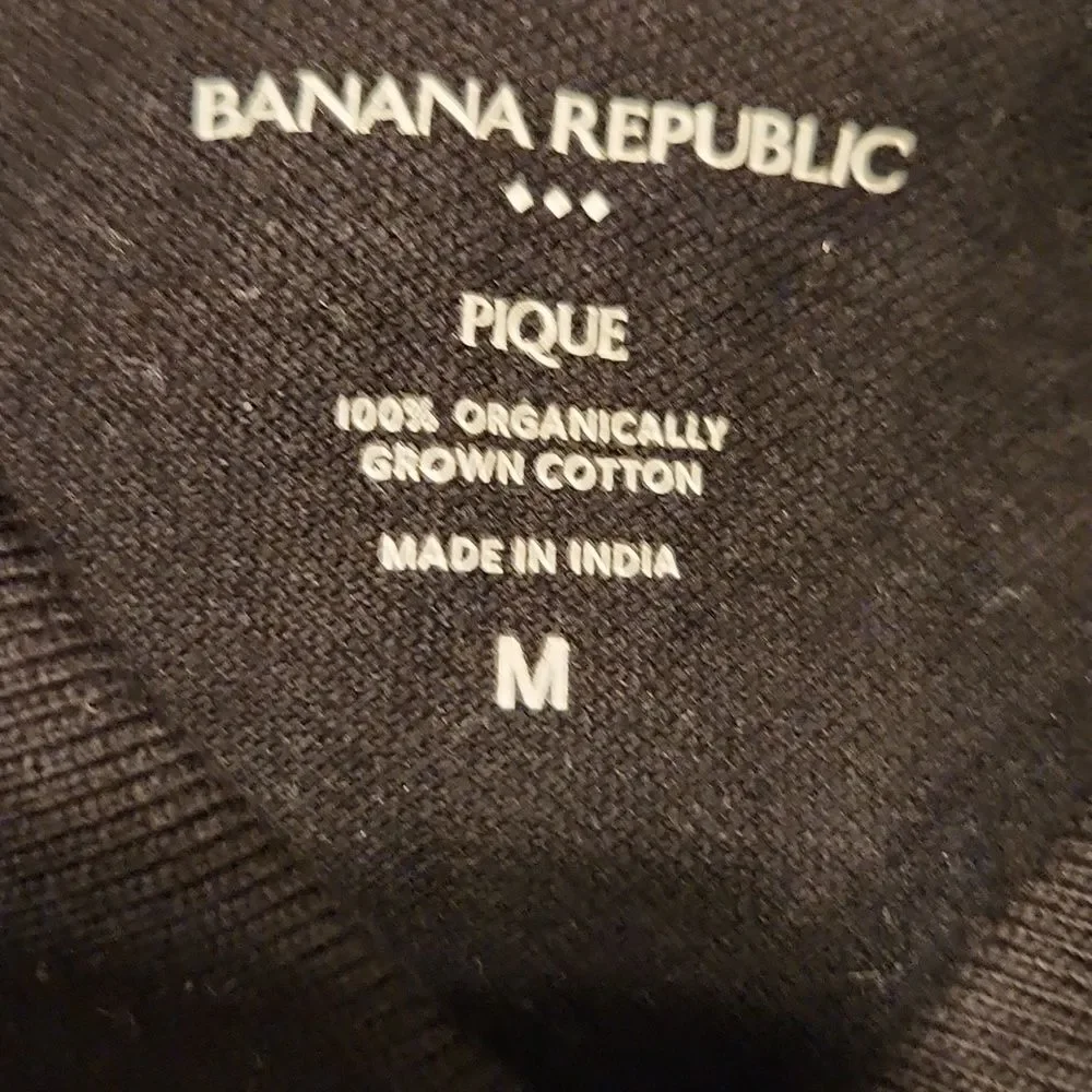 Banana Republic Black Pique Polo Shirt Mens M Organic Cotton Short Sleeve